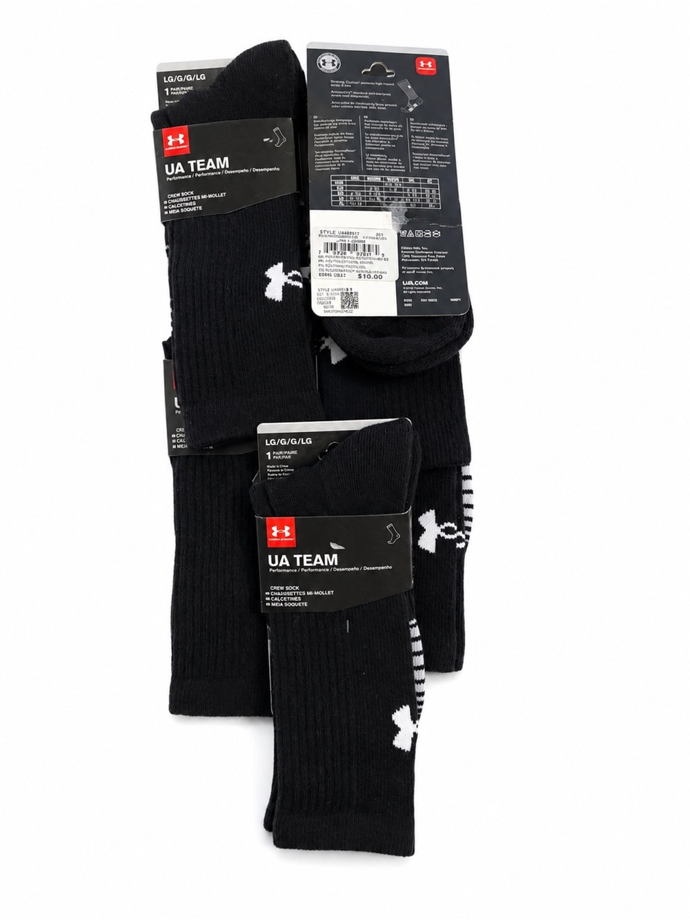Under Armour Black UA Team Crew Socks - Lot of 5 Pairs